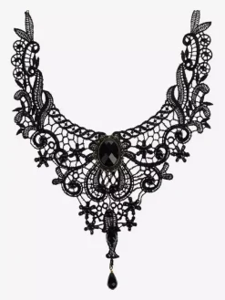 Gothic Lolita Necklace Black Lace Cut Out Heart And Flower Lolita Choker Collar