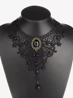 Gothic Lolita Necklace Black Lace Cut Out Heart And Flower Lolita Choker Collar