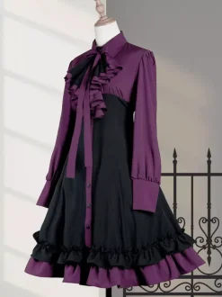 Gothic Lolita OP Dress Black Purple Ruffles Lolita One Piece Dresses
