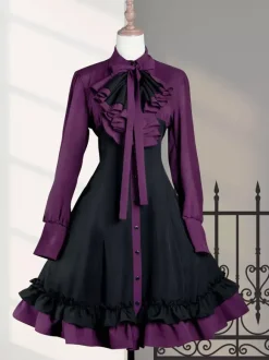 Gothic Lolita OP Dress Black Purple Ruffles Lolita One Piece Dresses