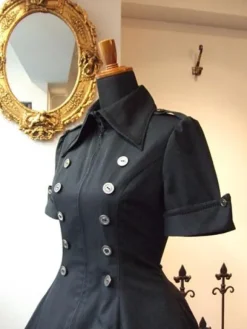 Gothic Lolita OP Dress Button Bow Ruffle Two Tone High Low Lolita One Piece Dress