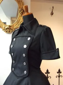 Gothic Lolita OP Dress Button Bow Ruffle Two Tone High Low Lolita One Piece Dress