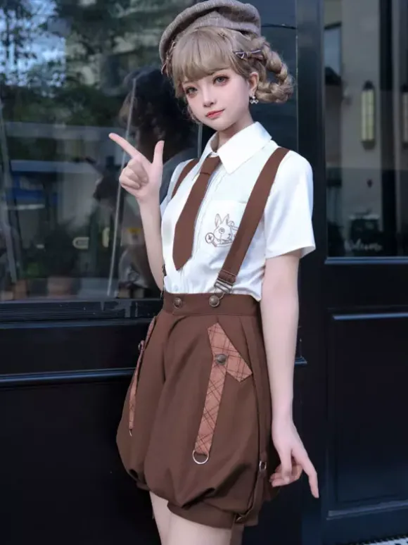 Gothic Lolita Outfits Coffee Brown Sleeveless Pants Overcoat