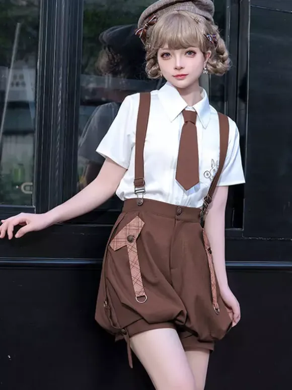 Gothic Lolita Outfits Coffee Brown Sleeveless Pants Overcoat