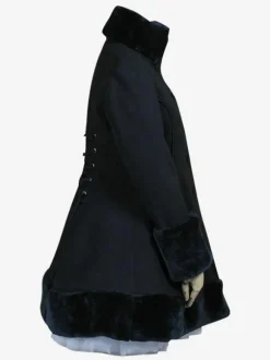 Gothic Lolita Outfits Wool Black Ribbons Hooded Cape With Winter Coat