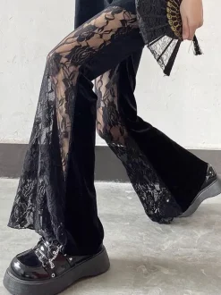Gothic Lolita Pant Black Lace Flared Lolita Trousers