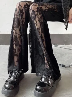 Gothic Lolita Pant Black Lace Flared Lolita Trousers