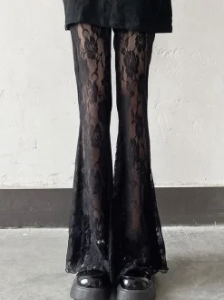 Gothic Lolita Pant Black Lace Flared Lolita Trousers