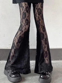 Gothic Lolita Pant Black Lace Flared Lolita Trousers