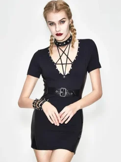 Gothic Lolita Punk Dresses Grommets Black Dress