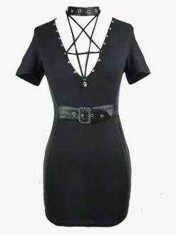 Gothic Lolita Punk Dresses Grommets Black Dress