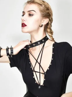 Gothic Lolita Punk Dresses Grommets Black Dress