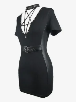 Gothic Lolita Punk Dresses Grommets Black Dress