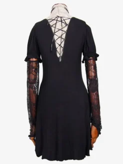 Gothic Lolita Punk Dresses Lace Up Lace Short Sleeves Black Dresses