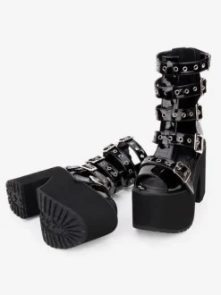Gothic Lolita Sandal Boots Grommet Metallic Buckle Platform Black Lolita Footwear