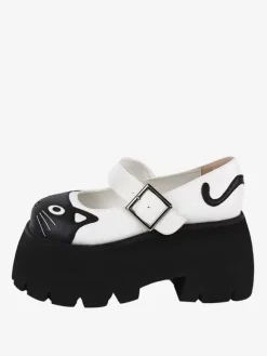 Gothic Lolita Sandals Applique Round Toe Animal Print PU Leather White Lolita Summer Shoes