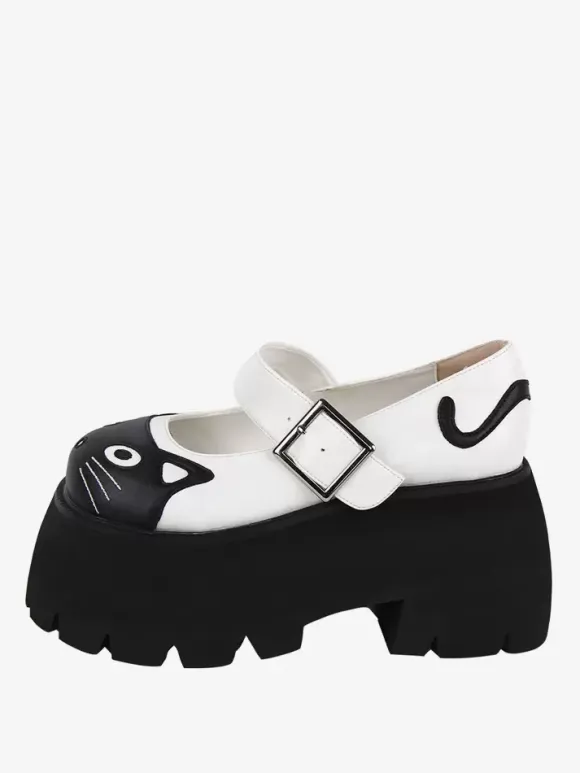 Gothic Lolita Sandals Applique Round Toe Animal Print PU Leather White Lolita Summer Shoes