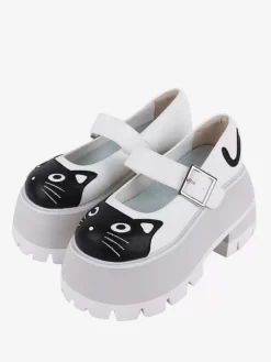 Gothic Lolita Sandals Applique Round Toe Animal Print PU Leather White Lolita Summer Shoes