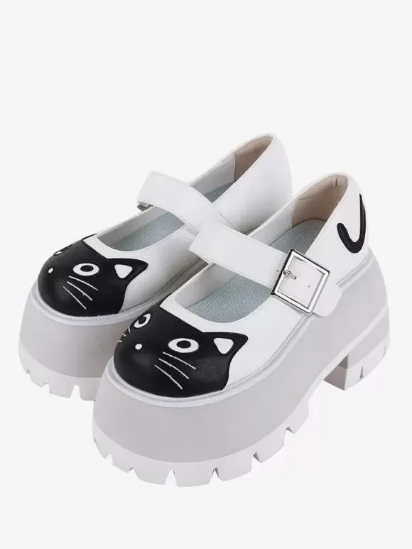 Gothic Lolita Sandals Applique Round Toe Animal Print PU Leather White Lolita Summer Shoes