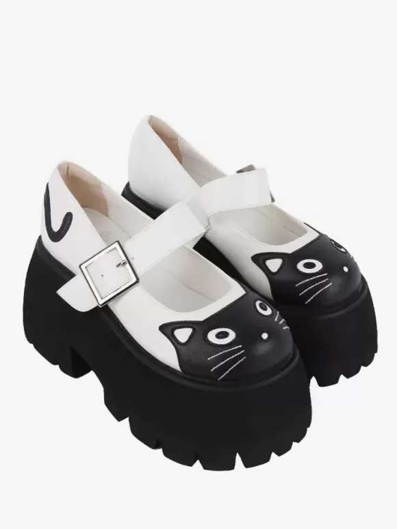 Gothic Lolita Sandals Applique Round Toe Animal Print PU Leather White Lolita Summer Shoes