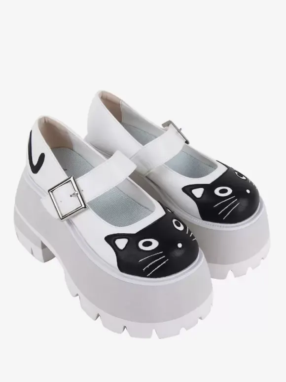 Gothic Lolita Sandals Applique Round Toe Animal Print PU Leather White Lolita Summer Shoes
