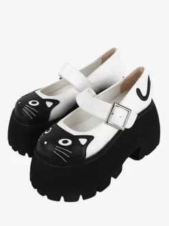 Gothic Lolita Sandals Applique Round Toe Animal Print PU Leather White Lolita Summer Shoes