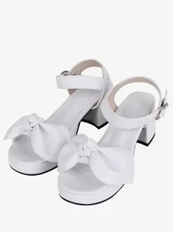 Gothic Lolita Sandals Bows Open Toe Bow PU Leather Black Lolita Summer Shoes