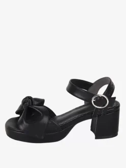Gothic Lolita Sandals Bows Open Toe Bow PU Leather Black Lolita Summer Shoes
