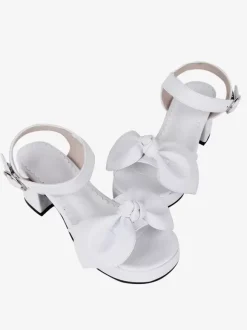 Gothic Lolita Sandals Bows Open Toe Bow PU Leather Black Lolita Summer Shoes