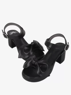 Gothic Lolita Sandals Bows Open Toe Bow PU Leather Black Lolita Summer Shoes