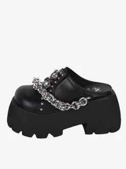 Gothic Lolita Sandals Grommets Round Toe Metallic PU Leather Black Lolita Summer Shoes