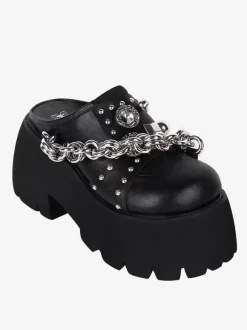 Gothic Lolita Sandals Grommets Round Toe Metallic PU Leather Black Lolita Summer Shoes