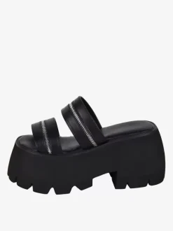 Gothic Lolita Sandals Metal Details Peep Toe Metallic PU Leather Black Lolita Summer Shoes