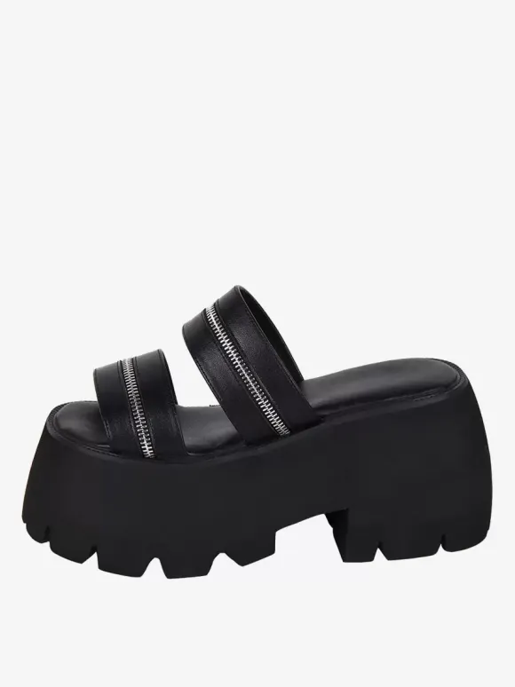 Gothic Lolita Sandals Metal Details Peep Toe Metallic PU Leather Black Lolita Summer Shoes