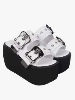 Gothic Lolita Sandals Metal Details Peep Toe Metallic PU Leather White Lolita Summer Shoes