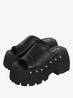Gothic Lolita Sandals Rivets Round Toe PU Leather Black Lolita Summer Shoes