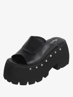 Gothic Lolita Sandals Rivets Round Toe PU Leather Black Lolita Summer Shoes