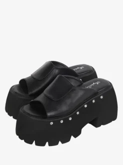 Gothic Lolita Sandals Rivets Round Toe PU Leather Black Lolita Summer Shoes