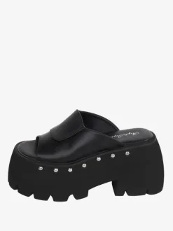 Gothic Lolita Sandals Rivets Round Toe PU Leather Black Lolita Summer Shoes