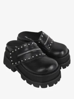Gothic Lolita Sandals Rivets Round Toe PU Leather Black Lolita Summer Shoes