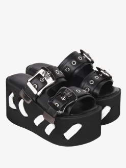 Gothic Lolita Sandals Round Toe PU Leather Black Lolita Summer Shoes