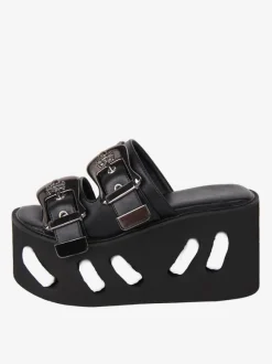 Gothic Lolita Sandals Round Toe PU Leather Black Lolita Summer Shoes