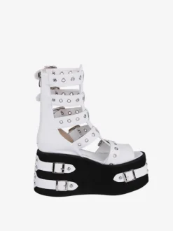Gothic Lolita Sandals White PU Leather Round Toe Lolita Summer Shoes
