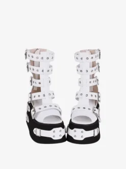 Gothic Lolita Sandals White PU Leather Round Toe Lolita Summer Shoes