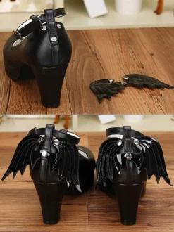 Gothic Lolita Shoes Black Platform Crux T-Strap Lolita Shoes With Evil Wing