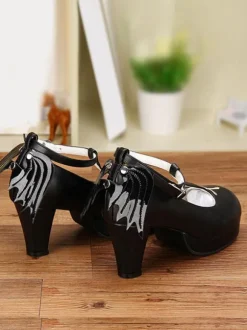 Gothic Lolita Shoes Black Platform Crux T-Strap Lolita Shoes With Evil Wing