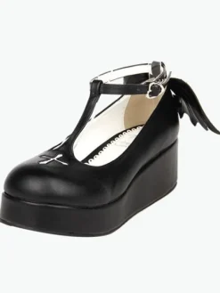 Gothic Lolita Shoes Black Platform Crux T-Strap Lolita Shoes With Evil Wing