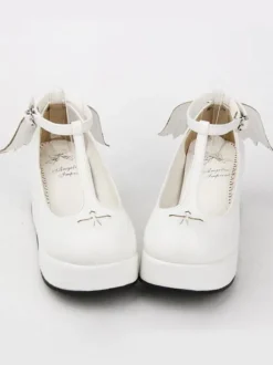 Gothic Lolita Shoes Black Platform Crux T-Strap Lolita Shoes With Evil Wing