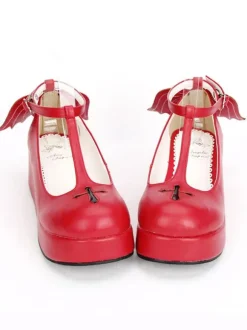 Gothic Lolita Shoes Black Platform Crux T-Strap Lolita Shoes With Evil Wing