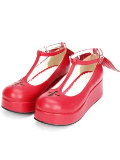 Gothic Lolita Shoes Black Platform Crux T-Strap Lolita Shoes With Evil Wing